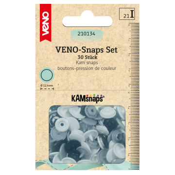 30 Boutons pression Snap Ø12,4mm KAMsnaps Color Mix Veno, noir-blanc-gris