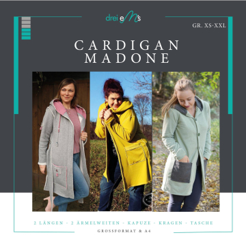 Patron cardigan femme pdf Madone drei eM's, en allemand