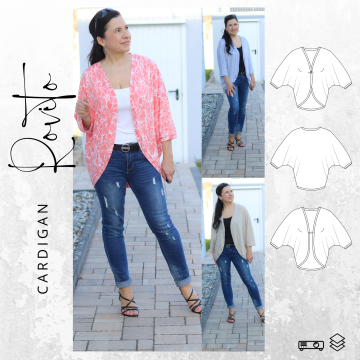 Patron cardigan femme pdf Rovito drei eM's, en allemand