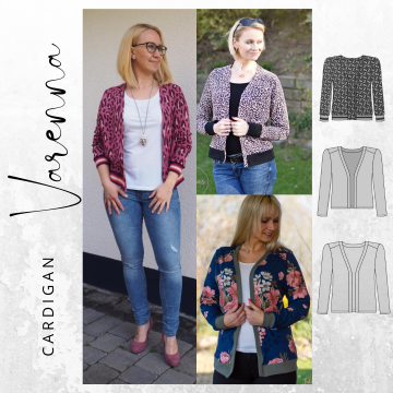 Patron cardigan femme pdf Varenne drei eM's, en allemand