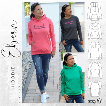 E-book drei eM's Damenhoodie EBERN, Duits