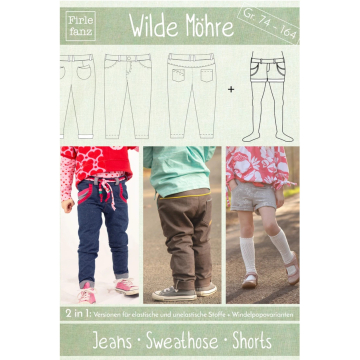 Patron jean/pantalon jogging /short enfant pdf Wilde Möhre Firlefanz, en allemand