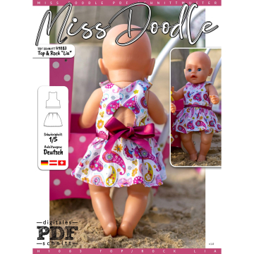 Patron vêtements de poupée pdf Lia Miss Doodle H1083, en français