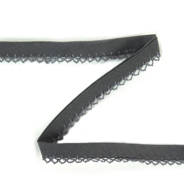 Einfassband mit Häkelborte, grau 13 mm