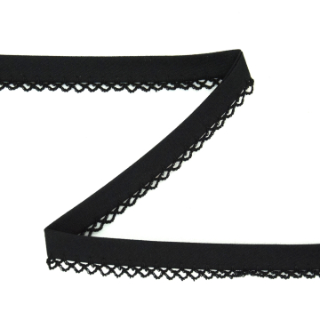 Einfassband mit Häkelborte, schwarz 13 mm