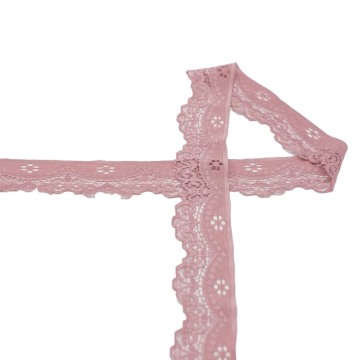 Ruban dentelle élastique 3,5 cm, vieux rose