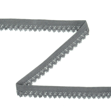 Biais couture/bande élastique 1,4cm, dentelle crochetée, gris