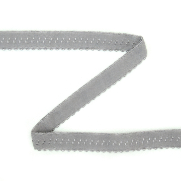 Biais/bande élastique avec dentelle, 12 mm, gris