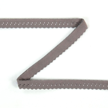 Biais/bande élastique avec dentelle, 12 mm, taupe