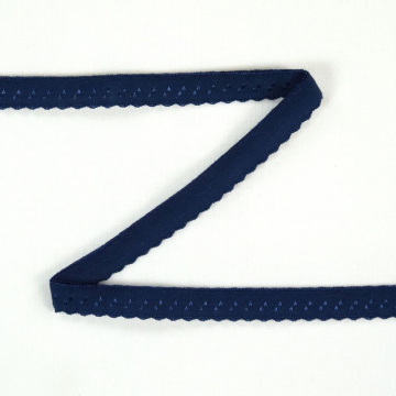 Elastisches Spitzen Einfassband mit Stickerei dunkelblau 12 mm