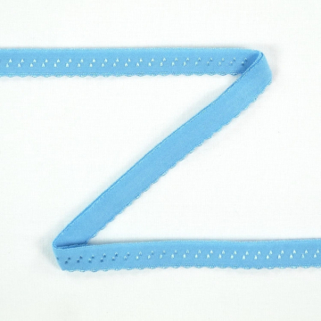 Biais/bande élastique avec dentelle, 12 mm, bleu clair