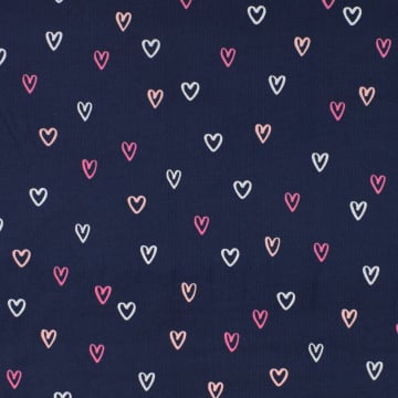 Tissu velours côtelé milleraies Coeurs Hearts, bleu marine