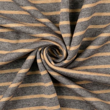 Tissu maille tricot fin double stripes face, gris