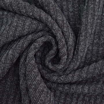 Tissu maille tricot fin côtelé, gris foncé