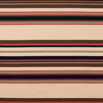 Tissu maille tricot fin côtelé rayé, beige