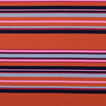 Fijngebreide stof geribd stripes, terracotta