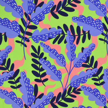 French Terry roughened Colourful Leaves, light green