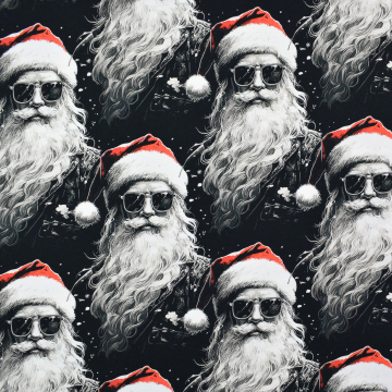French Terry opgeruwd Rock Santa, zwart