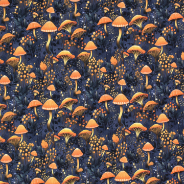 French Terry Autumn Mushrooms, dunkelgrau