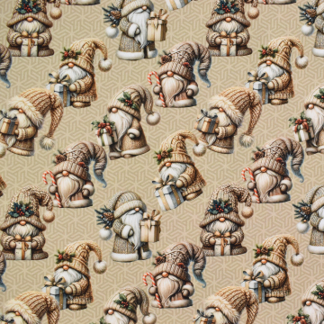 Tissu french terry Christmas Gnomes, beige