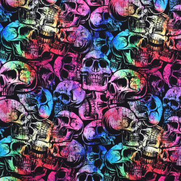 Tissu french terry Color Skulls, noir