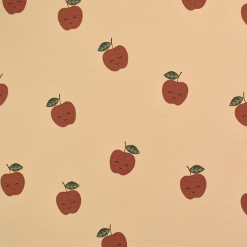 Tissu french terry cute apples, beige