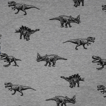 French Terry Dinosaurier, grau meliert