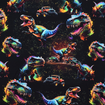 French Terry Electric Dino´s, schwarz