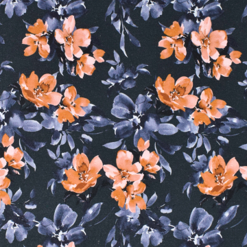 French Terry Flower Love, navy blue