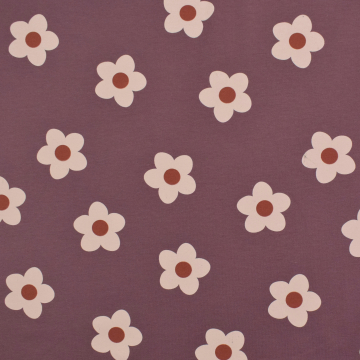 Tissu french terry lovely flowers, prune