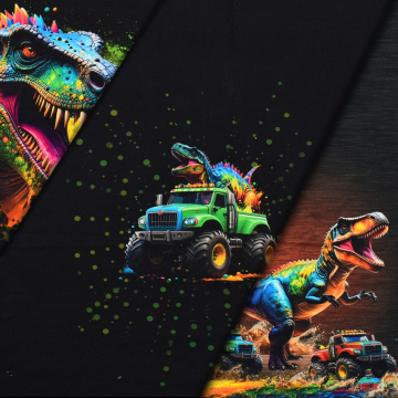 French Terry Panel Electric Dino's, 150 x 65 cm