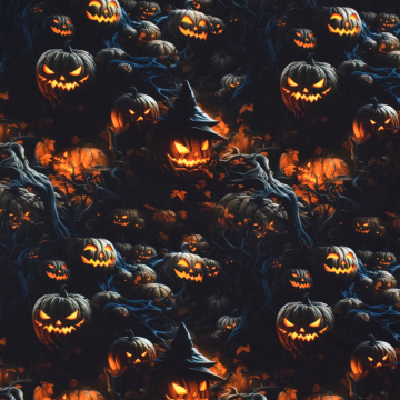 Tissu french terry Witch Pumpkins,  noir