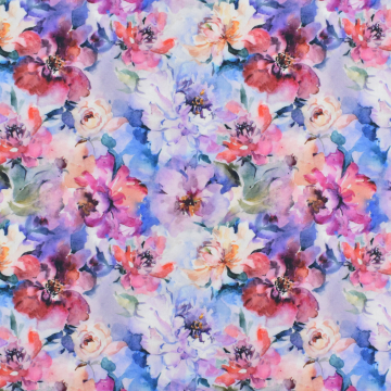 Tissu jersey technique sport Fleurs Flowers, pourpre