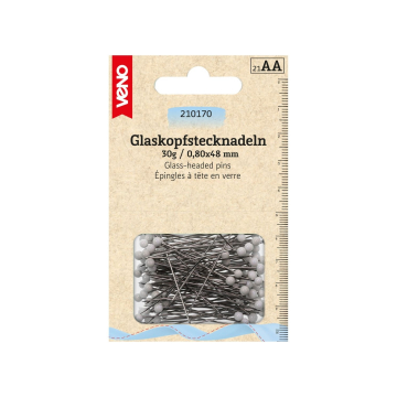Épingles couture têtes en verre, blanc, 30 g