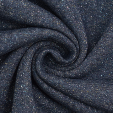 Tissu sweat molleton chaud brillant, bleu marine chiné