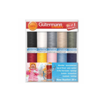 Bobine fil à coudre water repellent Gütermann 100m polyester Set 10 couleurs
