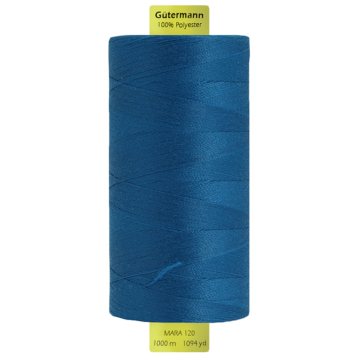 Bobine fil à coudre Gütermann 1000m polyester Mara 120, (0483) bleu pétrole