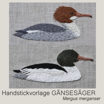 Handstickvorlage Fabelwald Gänsesäger, german