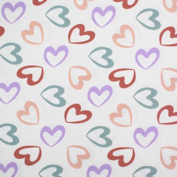 French Terry crêpe lovely hearts, gebroken wit