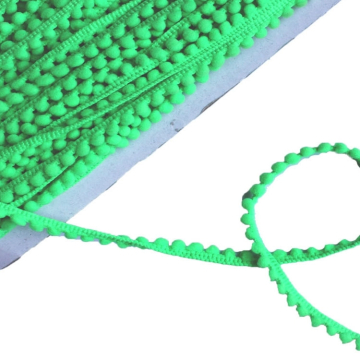 Ruban à mini pompons, vert fluo 10 mm