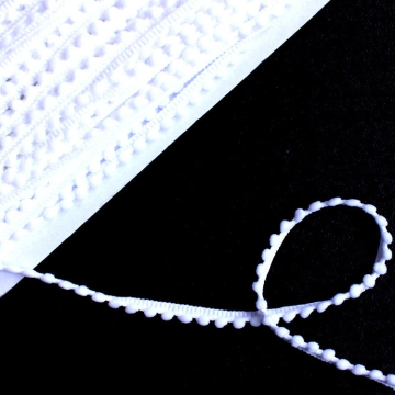 Ruban à mini pompons, blanc 10 mm