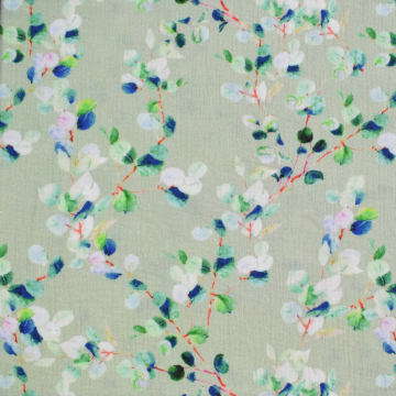 Katoenen mousseline double gauze Eucalyptus Leave, oudgroen