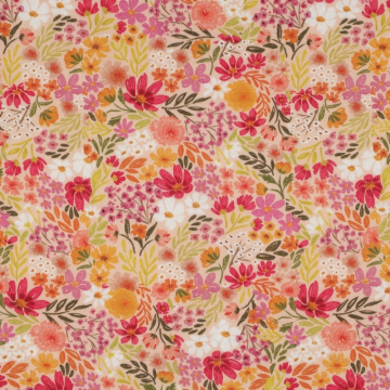 Tissu double gaze de coton Fleurs Flower Field, abricot