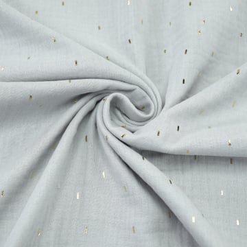 Katoenen mousseline double gauze gouden strepen, lichtgrijs