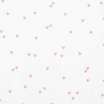 Cotton musselin double gauze little hearts, white