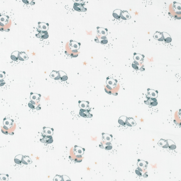 Musselin Double Gauze Little Panda, wollweiss