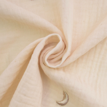 Tissu double gaze de coton Lune & étoiles, naturel