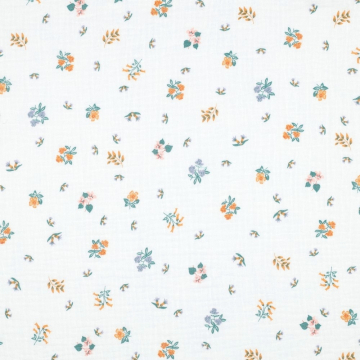 Cotton musselin double gauze Spring Flowers, white