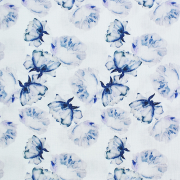 Tissu double gaze de coton Feuilles Aquarell Leaves, bleu
