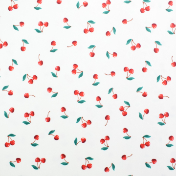Tissu nicki jersey velours Cherries,  blanc cassé